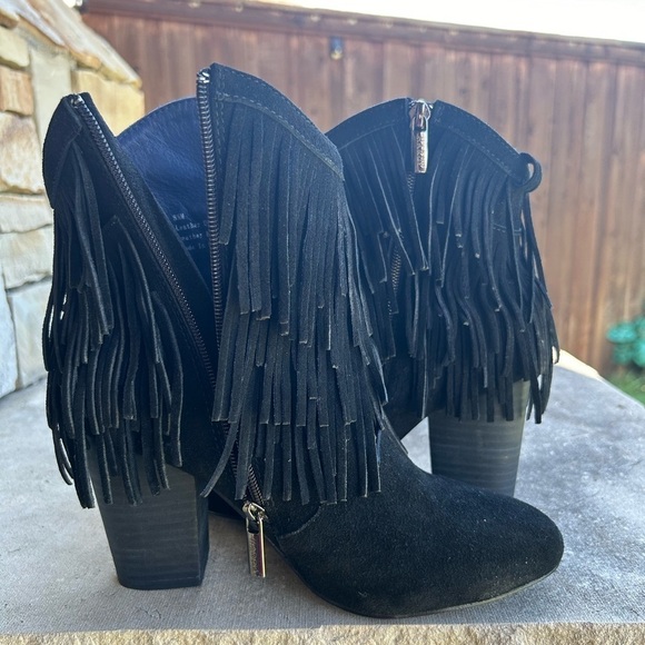DW boots leather suede fringe black western ankle Hardy booties Sz-8.5M. E - Picture 10 of 14